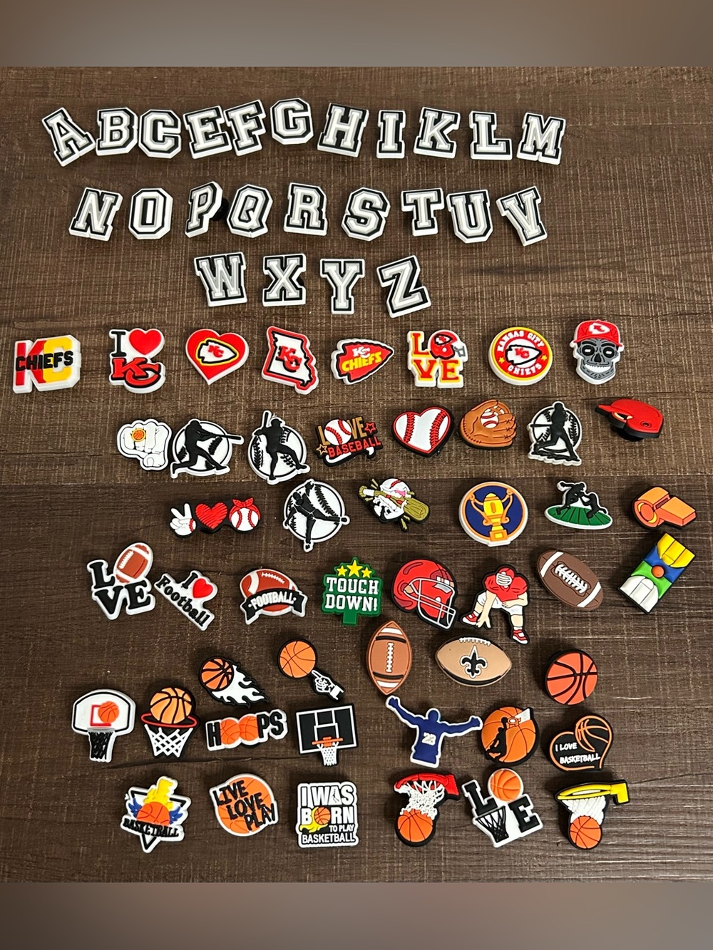 Lot of 72 Croc/Clog Shoe Charms Sports Letters Kansas City Chiefs NEW